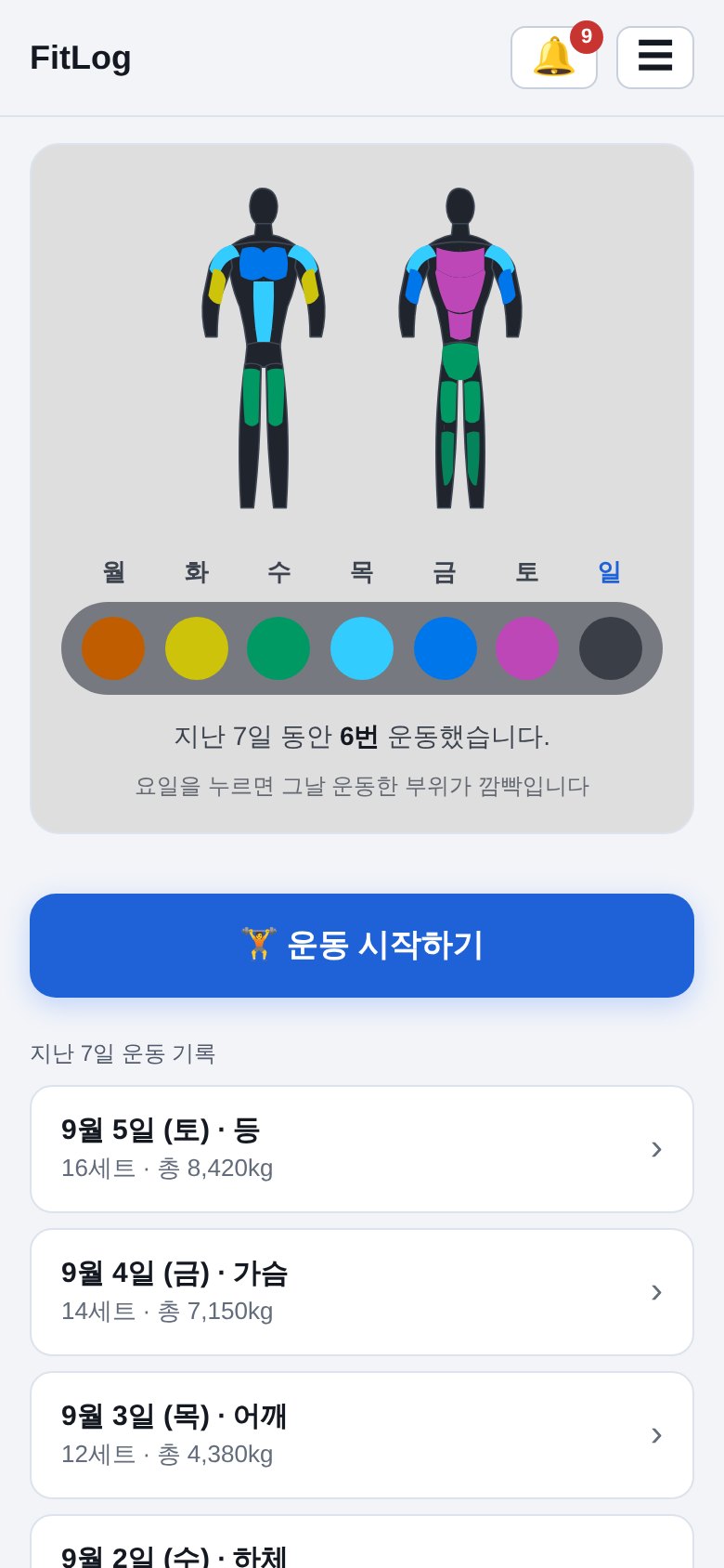 FitLog 홈 — 근육맵과 이번 주 운동